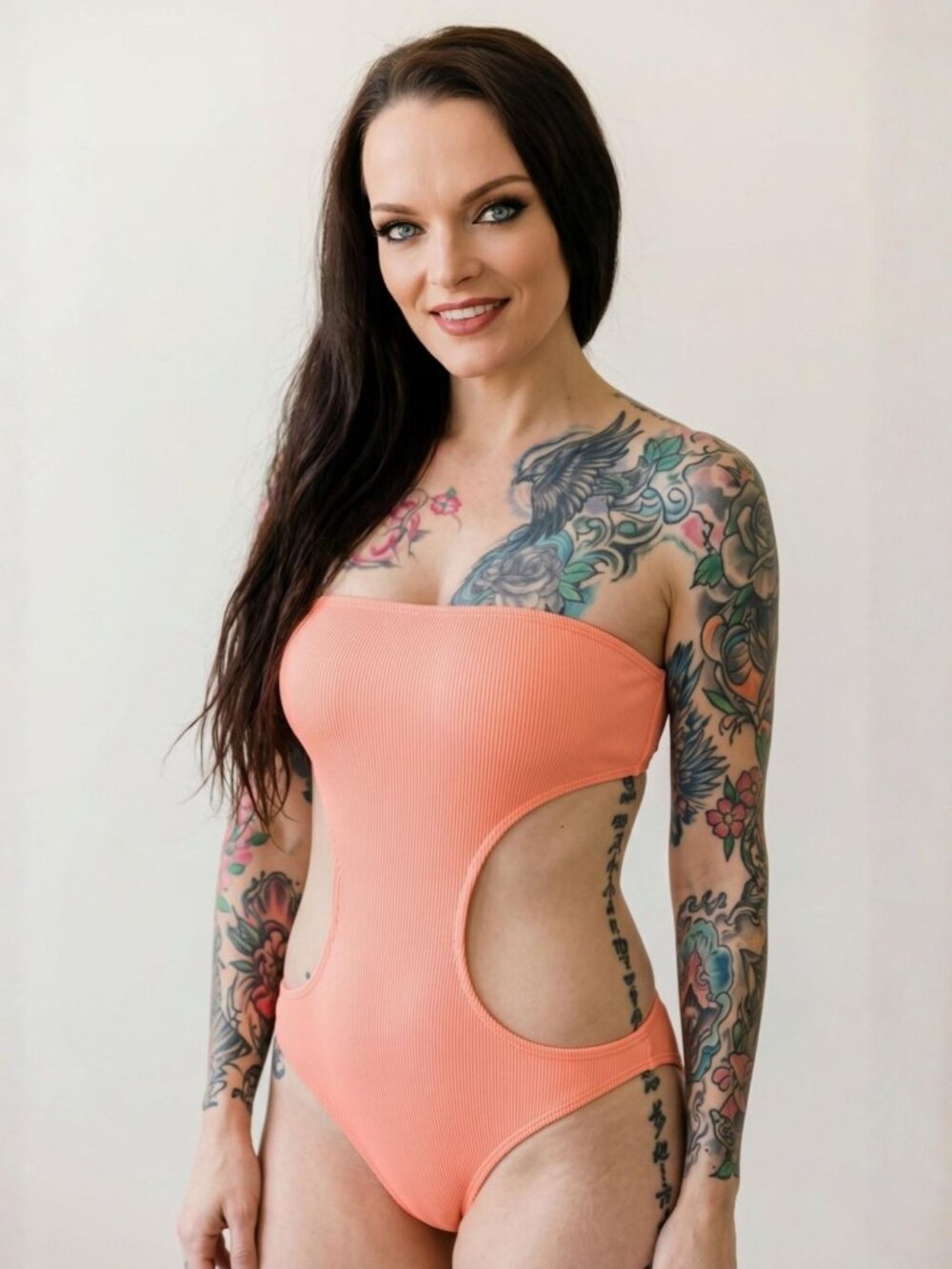 Poster Grl ✦ Bellini Sunrise Cut Out One‑Piece ✦ Tangerine Strapless L NWT